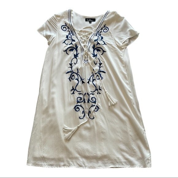 Lulu’s Down in Kokomo Ivory Embroidered Shift Dress S Festival Bridal Flowy - Picture 4 of 12